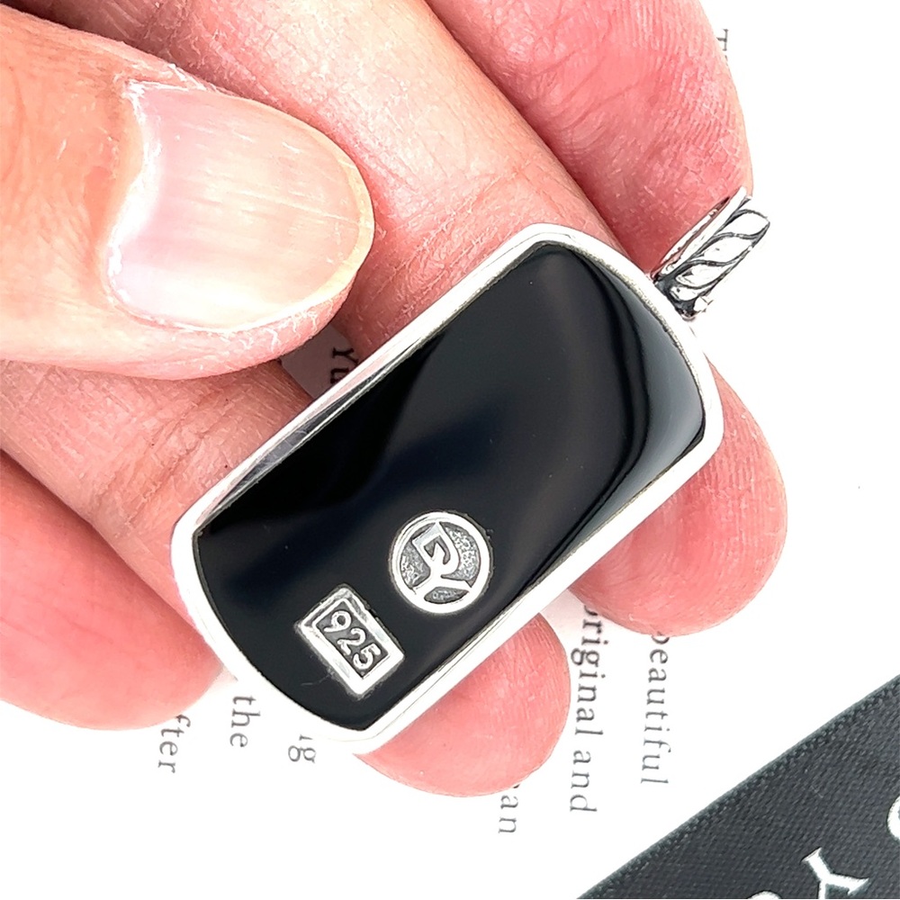DAVID YURMAN Black Onyx Exotic Stone Men Women Dog Tag Amulet Streamline Pendant